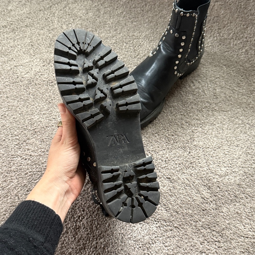 Zara Black Ankle Boots with Silver Studs - Picture 2 of 3